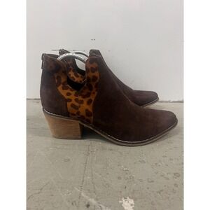 Pierre Dumas West-4 Boots Womens 10 Brown Leopard Print Block Heel Ankle Bootie
